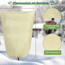 YTOPRO 4 x Winter Protection for Plants, 100 x 80 cm, Frost Protection Plant Covers with Drawstring, Tear-Resistant Winter Protection Fleece, Plant Protection, Winter for Trees, Palm Trees, Balcony