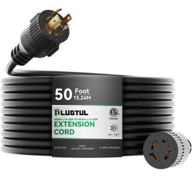 PLUGTUL 4 Prong 20 Amp Extension Cord 50FT, NEMA L14-20 Generator Extension Cord, 12 Gauge SJTW, 125/250Volts, 20Amp, 2500/5000W, ETL Listed, Black