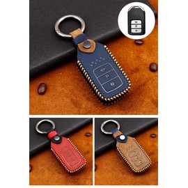 ONTTO Honda Smart Key Case, Key Cover, Stylish, Textured, Luxury Key Holder, Honda Vezel, Step Wagon, Spada, Sumapita, HarFit, Hybrid Fride, Shuttle, Jade Leather, Genuine Leather, 3 Buttons, Braun