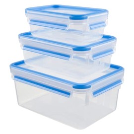 Tefal Master Seal Fresh Food Storage, Clear/Blue, 0.55/1/2.3 Litre, 3-Piece Set