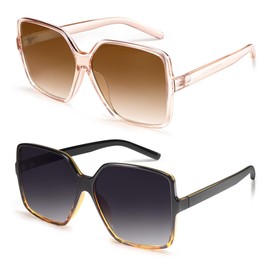 Dollger Oversized Square Retro Sunglasses Women Men Large Fashion Glasses Shades for Men Women UV Protection, Brown and grey, M