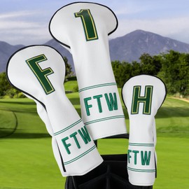 Golf Club Head Covers 3D Embroidery, Fairway Wood Hybrid Headcover with Rotatable Digital Tag White (for Hybrid)