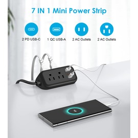 Cruise Ship Essentials - 30W USB CTravel Power Strip Flat Plug, 10 Ft Flat Extension Cord with 4 Outlets 3 USB Ports(2 USB C), Small Power Strip No Surge Protection for Cruise Travel Home Office