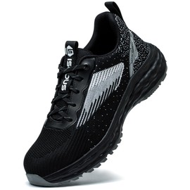 ISOOUS Steel Toe Shoes for Men Non Slip Work Shoes Women Lightweight Comfortable Safety Work Shoes for Men Puncture Proof Steel Toe Sneakers for Construction Black