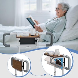 Waysse Adjustable Safety Bed Rails for Elderly Adults, Queen Size with Storage Organizer and Smart Night Light, Bed Guard Assist Rail for Seniors