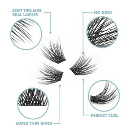 DIY Eyelash Extension, 3D Effect Glue Bonded Band Individual Lash 48 Clusters Volume Lashes Set, Home Eyelash Extension, C curl Lashes Pack 10MM-Volume-48 Clusters