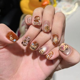 30 PCS Press on Nails Cartoon Animal Fake Nails Cat Eye Fake Nails Short Fake Nails Gifts for Women and Girls (No.84)