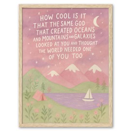 KensTro Natural OAK Wood Same God Creation Framed Wall Art,12x16in Inspirational Christian Bible Canvas Art,Mountain Nursery Decor,Pink Set of 1 for Christian Girly Dorm Gift for Girl Adoption Gifts