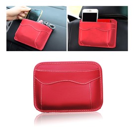 Couslcd Car Seat Side Storage Pocket, Small Organizer,PU Leather Multifunctional Console Side Organizer Bag for Phone, keys, sunglass,wallet,ect (Red)