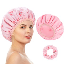 Double-Sided Shower Cap for Women, 2 in 1 Reusable Waterproof Cherry Print Bath Cap Christmas Gift Stocking Stuffers for Women Girls Long Thick Hair