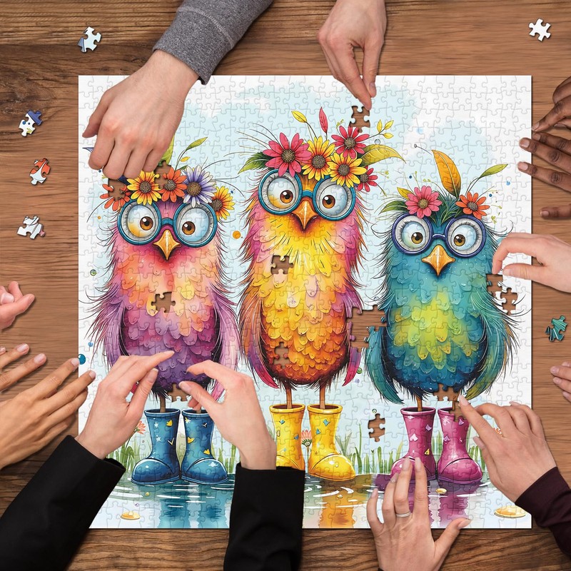 Colorful Bird Puzzles for Adults 1000 Pieces, Funny Flower Owls