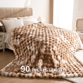 IKALIFE Cozy Faux Fur Throw Blanket for Bed-Warm Fuzzy Throw Blanket, Soft Plush Thick Bubble Blankets for Bedroom and Living Room, Furry Luxury Blanket, 90 x 108, Tie-Dye Brown