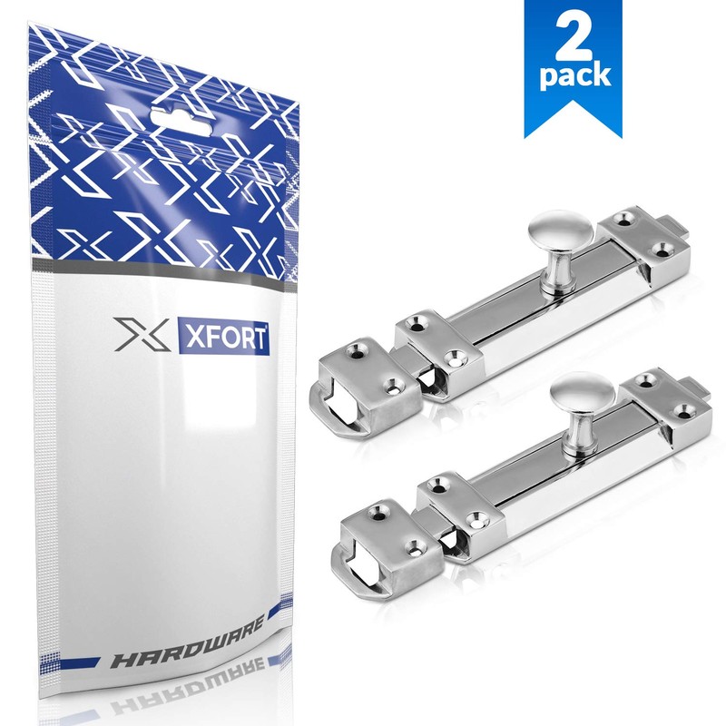 XFORT® 2 Pack Polished Chrome Door Bolt, Surface Mounted Sliding