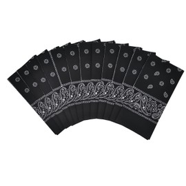Vamqor 12pcs Bandana for women and men 100% Cotton Custom Fashion Paisley Design Multifunctional Outdoor Square Handkerchief（black）