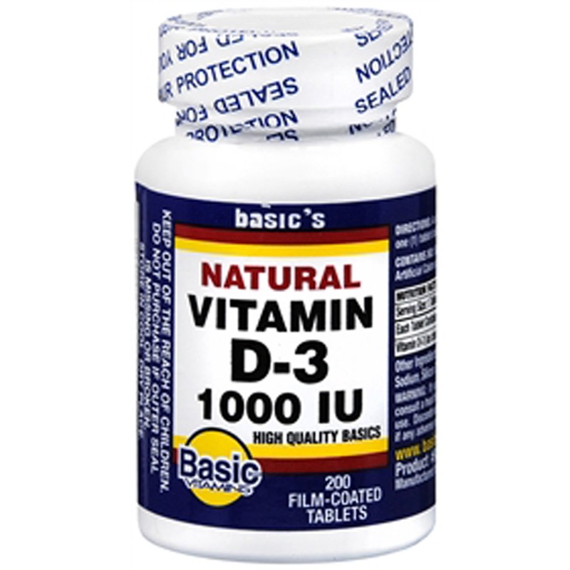 Basic Vitamins Vitamin D-3 1000 IU Film-Coated Tablets - 200