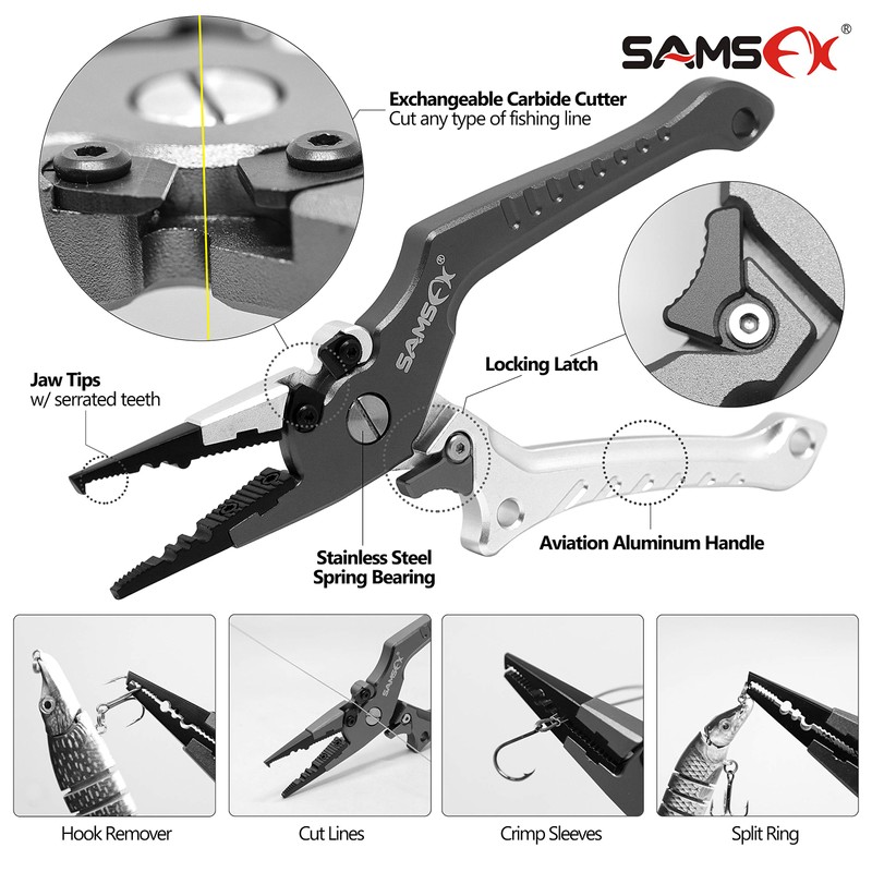 SAMSFX Aluminum Saltwater Fishing Pliers Locking with Quick Nail Knot