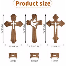 TOEECY 3 Pieces Cross Ornament, Hollow Wood, Creative Crafts, Crucifix, Religious Art Decoration, Rustic and Elegant for Home, Church, Living Room, Bedroom