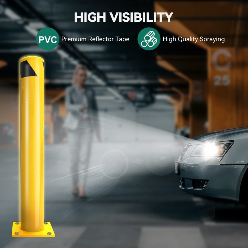 YITAHOME Safety Bollard Post, 42" x 4.5" Steel Bollards for