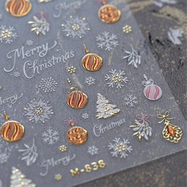 JMEOWIO 3D Nagelsticker Weihnachten Schneeflocke Gold Weiß Nail Art Sticker Selbstklebend Nagelaufkleber 5D Stereoskopisch Dekoration Nageldesign Zubehör 1 Blatt