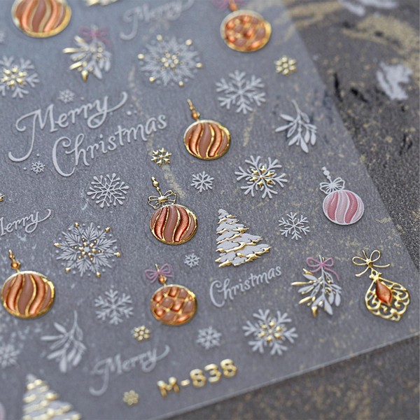 JMEOWIO 3D Nagelsticker Weihnachten Schneeflocke Gold Weiß Nail Art Sticker