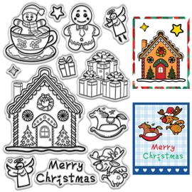 CRASPIRE Christmas Clear Stamps Gingerbread Man Candy House Elk Gifts Transparent Reusable Silicone Rubber Stamps Seal for Winter Holiday DIY Craft Card Making Scrapbooking Journaling Albums Decor