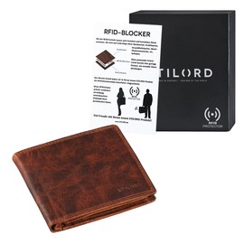 STILORD 'Derek' RFID Wallet for Men Leather Vintage Wallet Card Holder with NFC Protection Slim Leather Purse with Coin Pocket Genuine Leather, Colour:Prestige - Brown