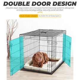 48 Inches Dog Crate Large Foldable Dog Kennel Metal Wire Pet Dog Cage with Double-Door Leak-Proof Tray Divider Panel and Handle for Dog Cat Pet,Black 48”X31”X29”