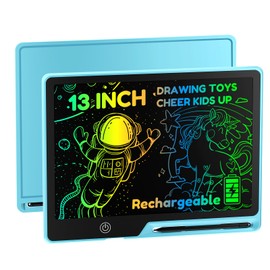 POPERFUN 13 Inch LCD Writing Tablet for Kids, Rechargeable Erasable Doodle Board Colorful Toddler Drawing Pad, Preschool Learning Toys Christmas Birthday Gift 3 4 5 6 7 Year Old Girls (Light Blue)