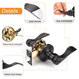 Probrico Keyed Alike Bronze Door Handle, Oil Rubbed Bronze Wave Style Entry Door Handles, Door Levers Lockset for Interior and Exterior Doors, 5 Pack