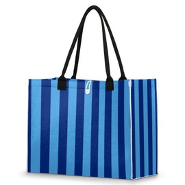 Blue Stripe Large Beach Bag,Waterproof Sandproof Tote Bag with Pocket,Travel Vacation Essentials Gifts Bag for Gym Grocery Swim Pool