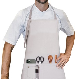 LessMo Apron, BBQ Apron and Cooking Apron in Professional Quality with Adjustable Neck Strap and Two Pockets, 100% Cotton, 70 x 85 cm