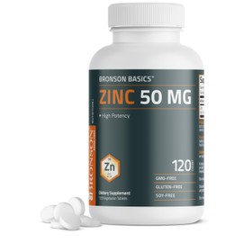 Bronson Zinc 50 MG High Potency Supports Skin Health - Non-GMO, 120 Vegetarian Tablets