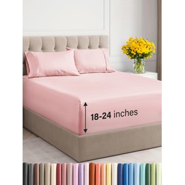 CGK Unlimited Extra Deep Twin Sheet Set - 4 Piece Breathable & Cooling Sheets - Hotel Luxury Bedding Set 18-24 Inch Extra Deep Pockets - Easy & Secure Fit - Super Soft, Wrinkle Free & Comfy - Baby Pink, Twin Size