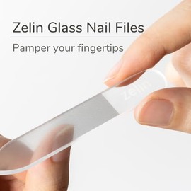 zelin Premium Glass Nail File for Natural Nails with Leather Case, 3 Pcs Single-Sided Crystal Nail Files for Stronger, Smoother Nails, Reusable Manicu