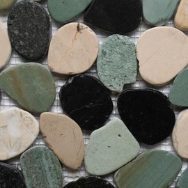 Handcrafted River Stone Tiles for Showers, Bathrooms, and More - Natural Sliced Bali Turtle Pebble Tile - 12x12 Mesh Backed Sheet