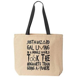 BeeGeeTees Just A Wizard Gal Reusable Canvas Funny Tote Magic Bag (Black Handle)