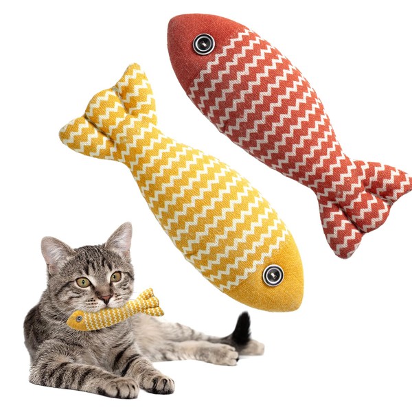 PEAPIN Catnip Fish Toys 2PCS, Jujube Red & Yellow Interactive