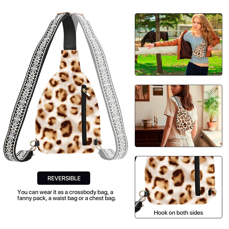 LYEMVHE Leopard Print Leather Sling Bag Small Crossbody Backpack Travel
