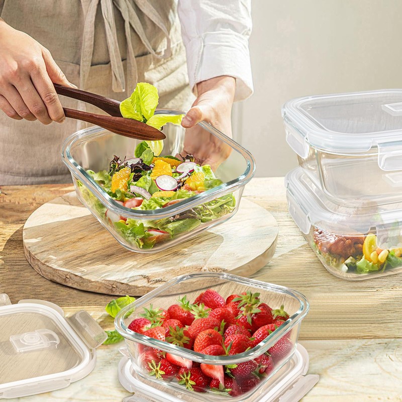 Small Glass Containers with Lids Square, 3 Cup Borosilicate Glass