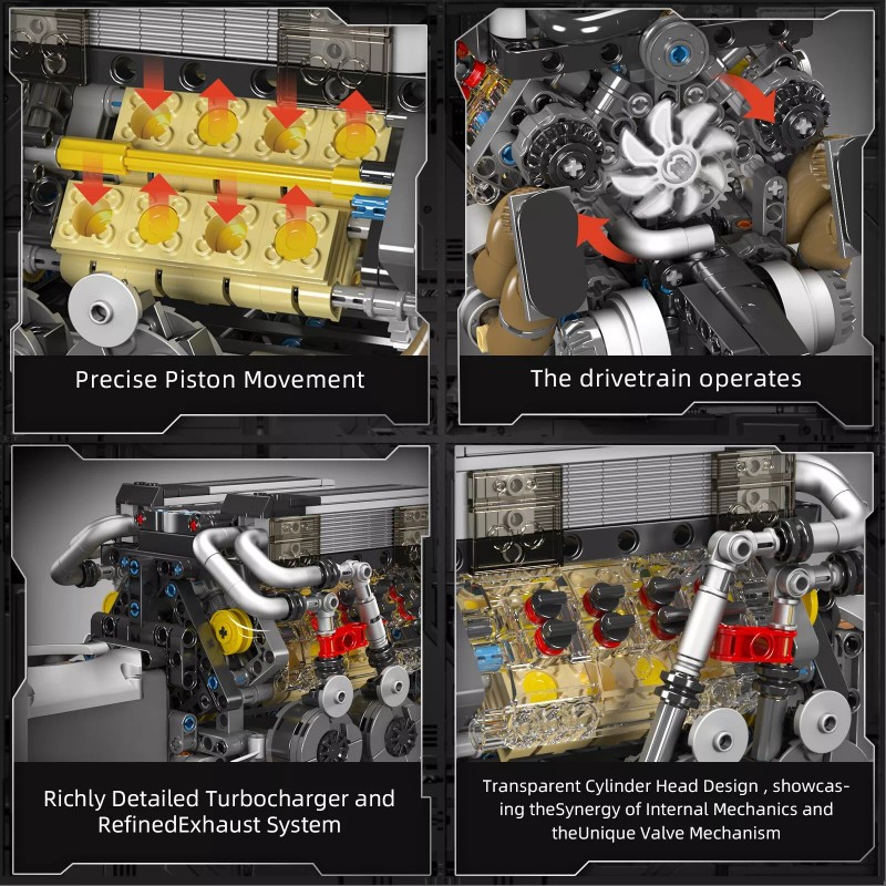 Mould King 10131 W16 Engine Motor Double V8 Cylinder Building