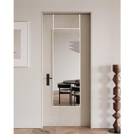 14"x48" Rounded Full Length Door Mirror Aluminum Frame Closet Hanging for Living Room Bedroom White - Color: White