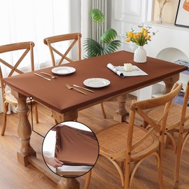 Limalred Fitted Spandex Rectangle Tablecloth, Soft Skin Friendly Non Pilling Breathable Fabric Table Cover with Elastic Band for Dining Gathering Party Banquet Decoration 42 x 72 Inch Brown