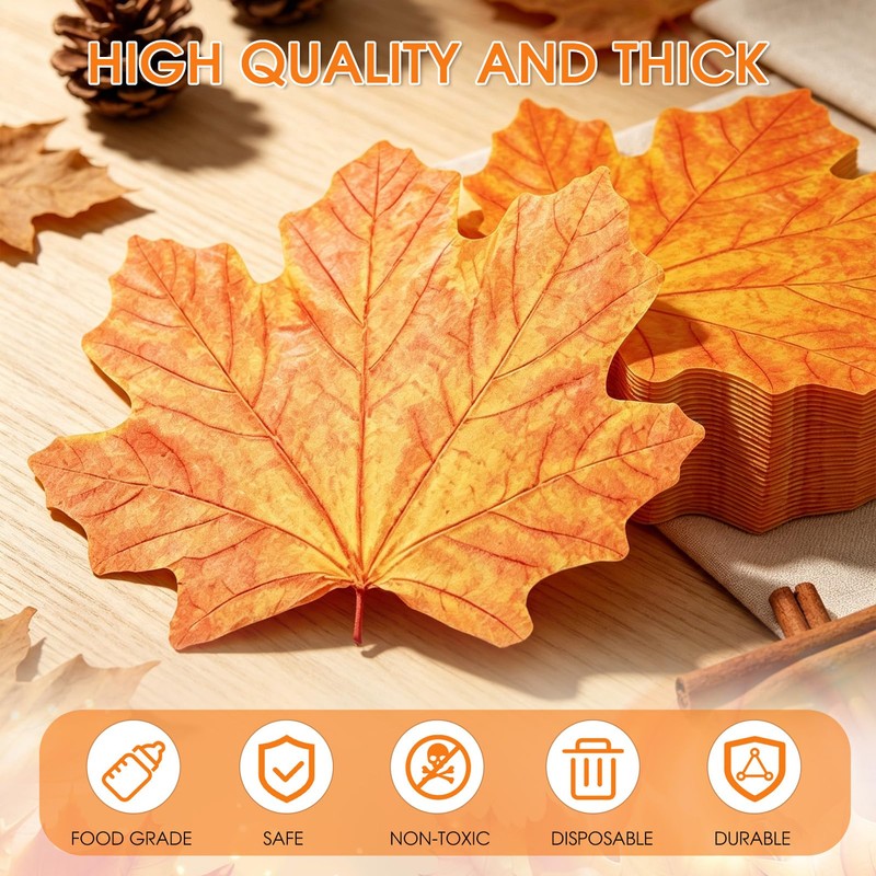 100Pcs Fall Leaf Luncheon Napkins Autumn Thanksgiving Maple Leaves Napkins