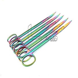LAJA IMPORTS SET OF 5 MULTI TITANIUM COLOR RAINBOW KELLY SCISSORS 6.25" CURVED STAINLESS STEEL