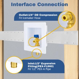 2-PACK GUOFIS Ice Maker Outlet Box,1/2" PEX-A Expansion Inlet x 1/4"OD Compression Outlet,Icemaker Box with 1/4-Turn Ball Valve