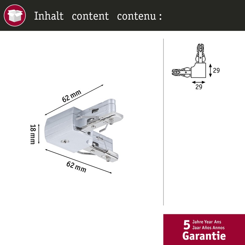 Paulmann 97648 URail L-connector62x62 mm max. 1000W Chrome matt Rail