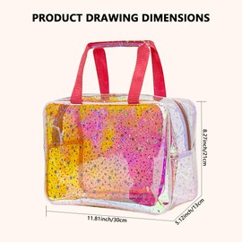 TotePrint Star Pattern PVC Waterproof Handbag Makeup Bag for Makeup Care Products Included 11.8 x 5.12 x 8.26 Inches, Holographic Pink, holographic