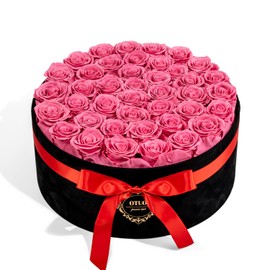 Otuo 40 Real Preserved Roses in Suede Box Forever Roses Last Up to 3 Years, Flowers for Delivery Prime, Mother’s Day, Birthday, Christmas - Pink