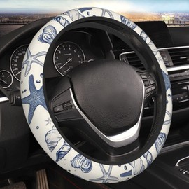 SAKTEPLE Car Steering Wheel Cover with Anti-Slip Lining, Universal 15 inch Wheel Cover, Fashion Car Interior Accessories for Women Men - Sea Starfish Shells