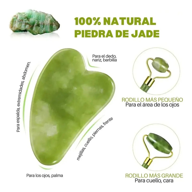 Kit Cuidado Facial Rodillo Jade Y Guasha Masaje Facial 2pzs